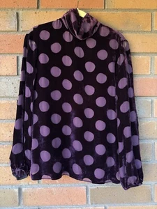 Nina Ricci Polka Dot Blouse Velvet Sheer Silk Blend | Purple | Womens Size 40 - Picture 1 of 14