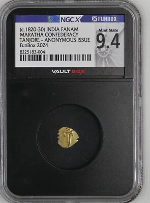(c. 1820-30) India Fanam Maratha Confederación Tanjore NGC MS 64 DL49 Foto 1 de 2