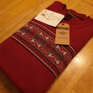 Dockers Sweater Mens XL Long Sleeve Knitted Nordic Red NEW with Gift Tag $60 - Picture 1 of 20