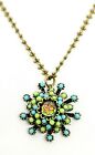 Lovely Metal Necklace Michal Negrin Blue Green Flowers Crystal.