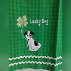 Cute Lucky Dog Dish Towel Green Gingham NWOT Irish Shamrock Dog Theme Applique