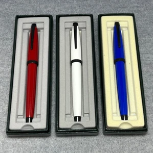 Cross Solo Fountain Pen, F-Nib, Box, Manual, Ink (Red, White, Blue) w/ Black PVD - Picture 1 of 23
