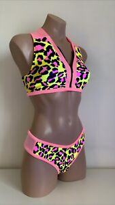 Schminke 🎸 Polewear leopard dance sets UV wear crop zip top pole bottoms neon