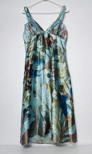 Adrianna Papell Silk Dress Size 14 Vintage Watercolor Turquoise Dress - Picture 1 of 13