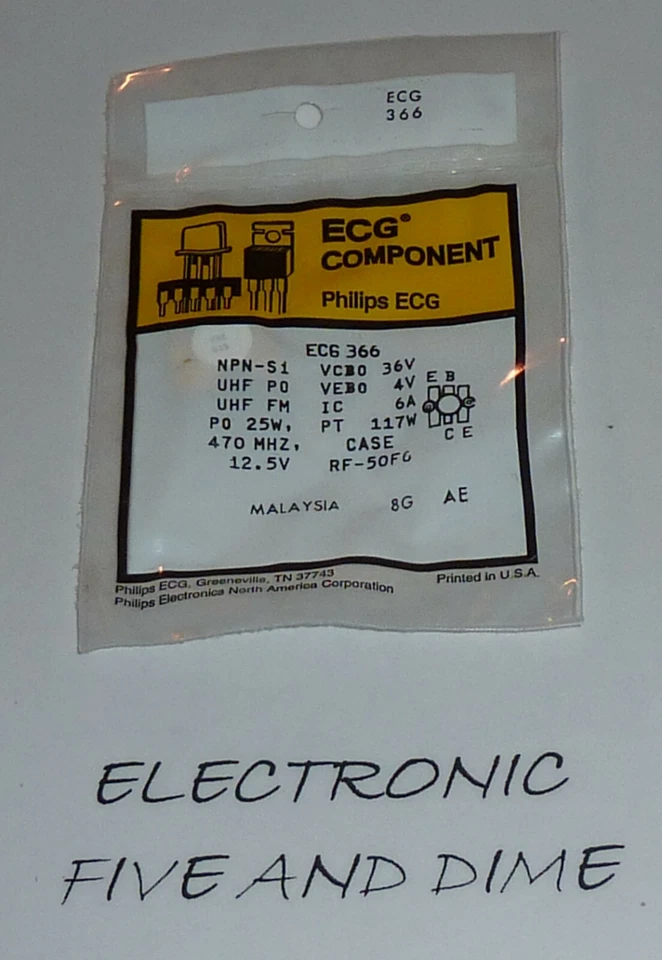 ECG366 - NPN Transistor, SI RF Amplifier - 25W NTE366 - Image 1 of 1