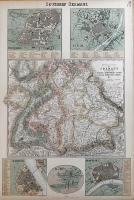 Mapa antigo original do sul da Alemanha de 1862, Baviera, Wurtemburg, Baden, etc. - Imagem 1 de 2