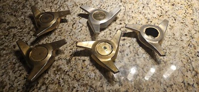(5) dayton wire wheels gold 3 bar knockoff caps lowrider knockoffs rim spinners - Image 1 of 4