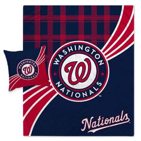 Washington Nationals Plaid Wave Lightweight Blanket & Pillow Combo Set Cover
