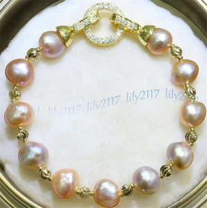ELEGANT REAL NATURAL MULTICOLOR BAROQUE FRESHWATER CULTURED PEARL BRACELET 7.5'' - Picture 1 of 12