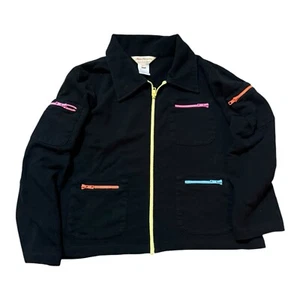 Norm Thompson Black Multicolor Zippers on Pockets Cotton Knit Jacket Womens Sz M - Picture 1 of 6