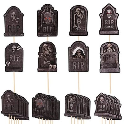 40 Pcs Halloween Cupcake Toppers, Tombstone Graveyard Cake Toppers Scary - Image 1 of 4