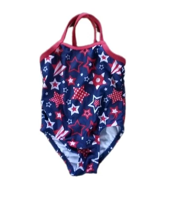 OP Girls 1 Piece Swimsuit fully Lined Stars Size 12 Month Flag Red White Blue  - Image 1 of 4