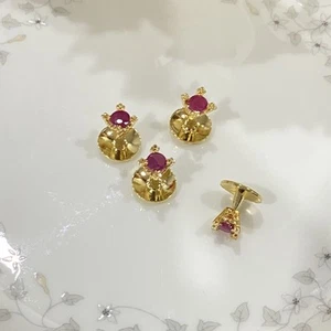 Classy 6mm Red Ruby Stud Crown Style Gold Plated Brass Whale Back Mens Cufflinks - Picture 1 of 4