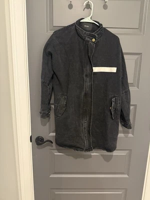 Специальный черный общего назначения джинсовой ткани молнии куртка с белой линией размер большой - Изображение 1 из 4