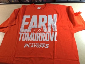 New NHL Gildan Philadelphia Flyers Orange Earn Tomorrow Playoffs T-Shirt Sz XL - Picture 1 of 2