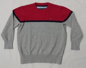 BOYS TOMMY HILFIGER SWEATER SIZE 5 RED GREY NAVY COTTON - Picture 1 of 2