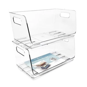 Contenedores de almacenamiento transparentes apilables grandes de 2 piezas (13" x 7,3" x 6,1") con... - Imagen 1 de 4
