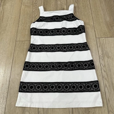 Vestido sin mangas White House Black Market blanco con rayas negras de ganchillo talla 14 Foto 1 de 4