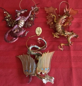 The Ashton Drake Dragons of the Crystal Cave Set of 3 Ornaments with Tags Jewels - Picture 1 of 7