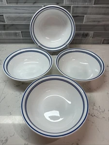 "Ensaladeras/cereales Corelle Vitrelle Blue Café 6"" blancas con 3 rayas azules ~ juego de 4" - Imagen 1 de 11
