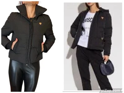MUJER MOSCHINO NEGRO PLUMÓN DE PATO ACOLCHADO ABOMBADO CHAQUETA ABRIGO LANA BOMBARDERO CUENTAS 8 Foto 1 de 4