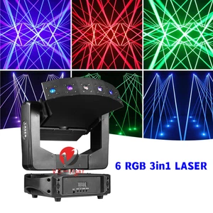 6 Eye Moving Head Laser Light Show RGB XYZ Axis Rotation DJ Disco Stage Light - Picture 1 of 9