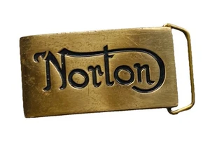 NORTON BELT BUCKLE Vintage Norton Motorcycle Buckle Gold Tone Solid Brass 1970s - Picture 1 of 13