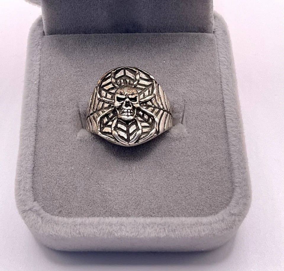 Gordon Smith G&S Vintage MENS Skull Spider On Web Ring Sz 6 - Image 1 of 4