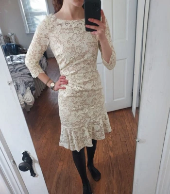 Eliza J Ruffle Lace White Modest Bridal Wedding Dress Size 6 New - Image 1 of 4