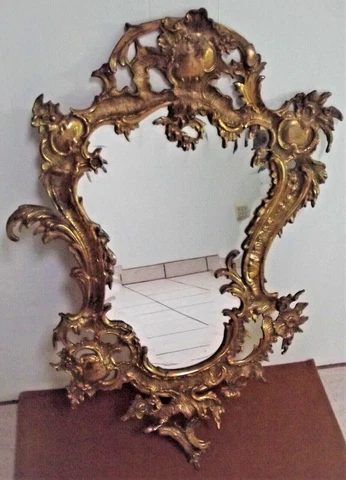 ANTIQUE BRASS LOUIS XV STYLE ORNATE FRENCH ORMOLU GILT BEVELED GLASS MIRROR Cover