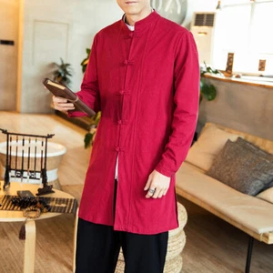 Herren Ethnisch Langärmlig Retro Hemd Chinesisch Tang Anzug Top Taichi Jacke - Bild 1 von 14