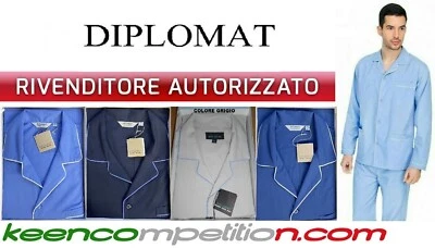 DIPLOMAT PIGIAMA UOMO APERTO GIACCA CLASSICO STOFFA POPELINE 100% COTONE LEGGERO