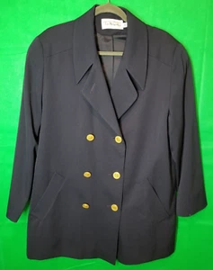 Talbots Size 12 Double Breasted Jacket Blazer Coat WOOL Navy Blue Gold Vintage - Picture 1 of 15