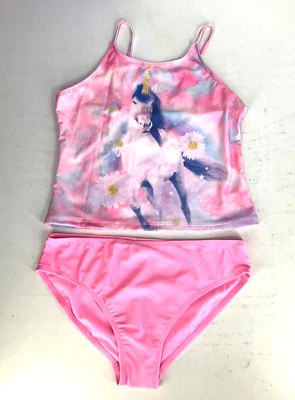 Wonder Nation Girls 2XL (18) Pink Tie Dye Unicorn Print 2-Piece Tankini Swimsuit - Image 1 of 4
