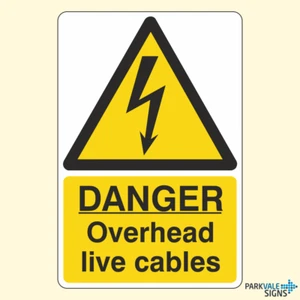 Danger Overhead Live Cables Warning Sign - Picture 1 of 1