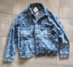Evisu Embroidered Denim Jacket M Blue Denim Indigo White - Picture 1 of 9