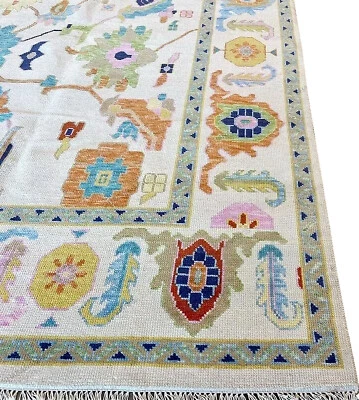 Modern Oushak Hand Knotted Rug 9x12 Multi 100% Wool Flora Carpet for Living Room - Image 1 of 4