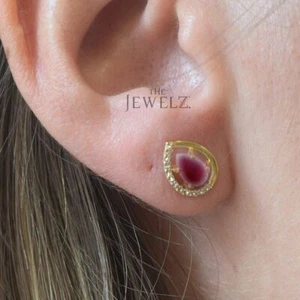 14K Gold VS/F-G Diamant und Rubin Edelstein Träne Ohrstecker - The Jewelz - Bild 1 von 4