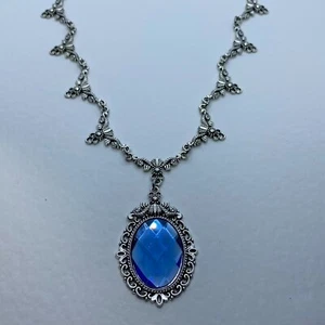 COLLAR DE PLACA DE CRISTAL PLATA CRISTAL FACETADO AZUL ESTILO VICTORIANO FILIGRANA DELLA - Imagen 1 de 8