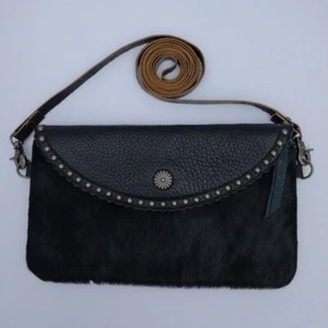 Montana West Echtleder Rindsleder schwarz Clutch Umhängetasche Western 8"x 5" - Bild 1 von 11