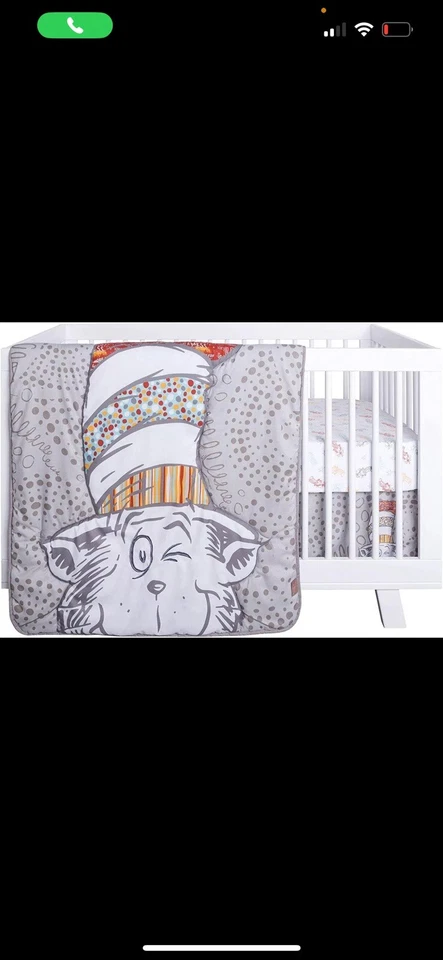 Dr. Seuss Peek-a-Boo Cat in The Hat 4 Piece Crib Bedding Set - Image 1 of 4