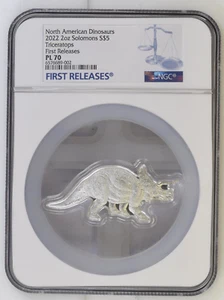 2 Oz Silver Coin 2022 Solomon Islands Dinosaurs of NA Triceratops NGC PL 70 FR - Picture 1 of 3