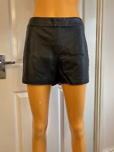 Topshop Black High Waist Faux Leather Shorts Size UK8 EU36 Waist 26in