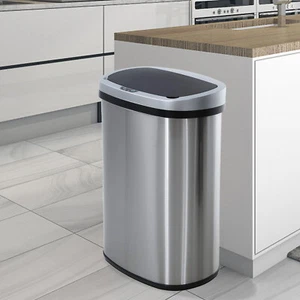 13 Gal Kitchen Bin Automatic Sensor Office Trash Can Stainless Touch Free w/ Lid - Picture 1 of 9
