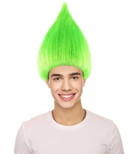 Neon Green Straight Wig Cosplay Halloween Party Trolls Hairdo Stand Up US HM-076 - Picture 1 of 28