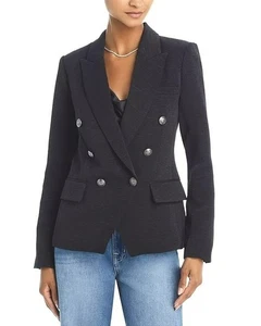 L'Agence Black Brush Ribbed Kenzie Double Breasted Blazer Career Work Jacket 8 - Picture 1 of 13