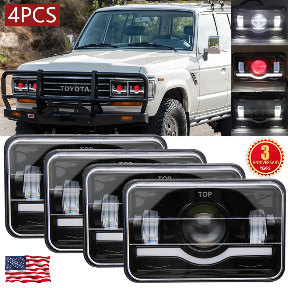 DOT 4PCS 4x6"LED Headlights DRL Hi/Lo Beam For Toyota Land Cruiser 1988 1989 NEW Foto 1 de 4