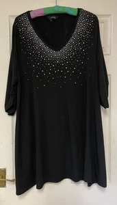Yours Black Silver Sequin V Neck Long Tunic Size 22 To 24 - Picture 1 of 3
