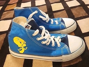 Vintage LOONEY TUNES Tweety Bird Blue & Black High Top Shoes Size 7 From 1994  K - Picture 1 of 18