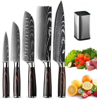 6tlg Küchenmesser Kochmesser Set Damaskus Edelstahl Profi Messer mit Messerblock - Bild 1 von 4